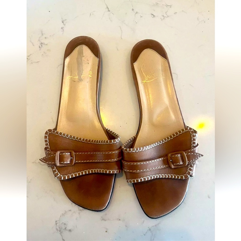 Christian Louboutin Brown Leather Slide Sandals